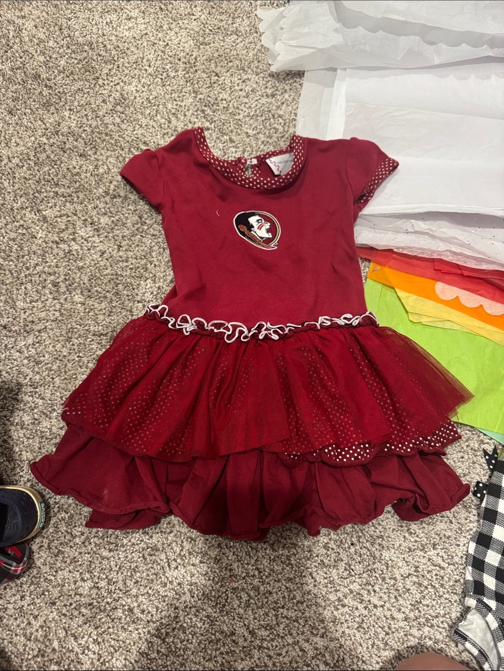FSU Florida State Noles Seminoles 3T girls Burgundy Tulle Ruffle Dress